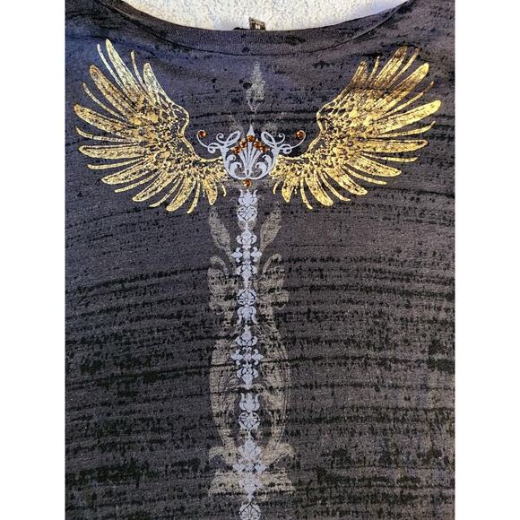 VTG Y2K Express Rhinestone Baby Tee Top Graphic T-shirt Black Gold Med Sparkle - Picture 4 of 11